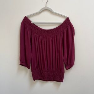 Maroon AVA SKY Off the Shoulder Blouse Size S